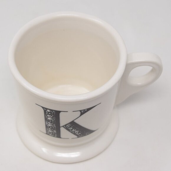 Anthropologie Mug K Initial Shaving Barber Cup Monogram White Black Boho 12 oz - Picture 9 of 10